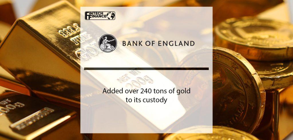 Bank of England added over 240 tons of gold to its custody amid a pandemic | FinTech Finance
