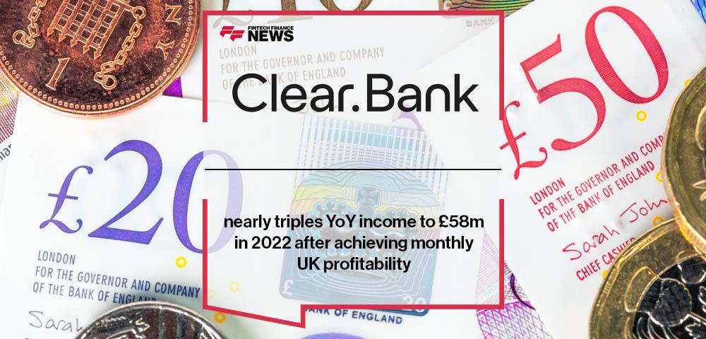 ClearBank nearly triples YoY income to £58m in 2022 after achieving monthly UK profitability