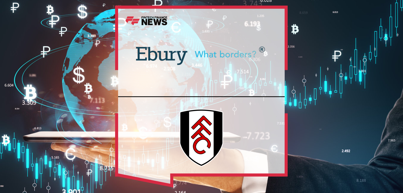 Ebury Global Head of Sport Peter Brooks with Fulham FC executives Elliott Thomas and Jon Don-Carolis celebrating the renewal of Ebury’s Official FX Transfer Partner sponsorship.